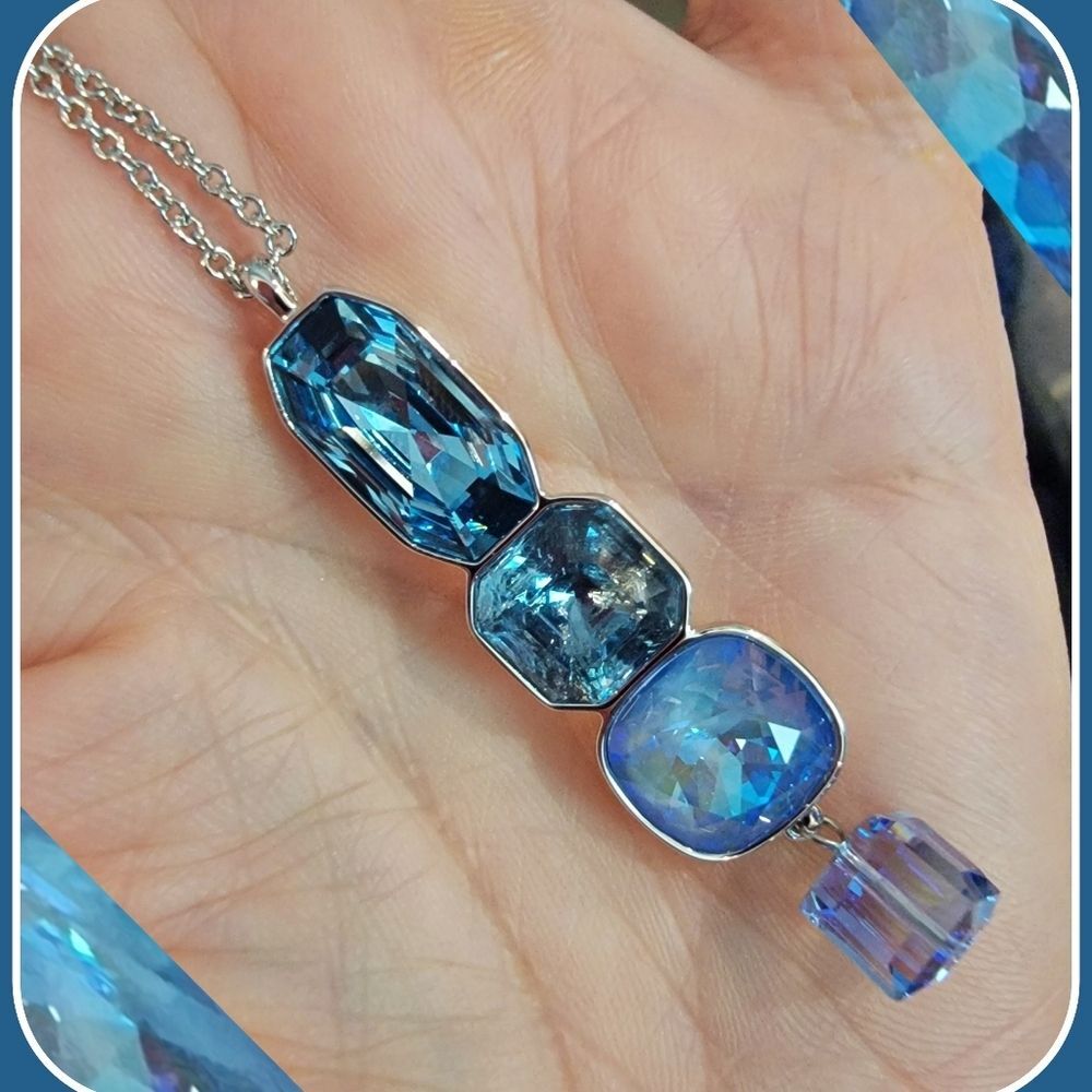 #Touchstone Crystal 4 Stone Blue #Slide Necklace Rhodium #Adjustable #NIB #NWT